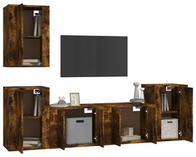Set di mobili porta tv 5 pz rovere fumo in legno multistrato