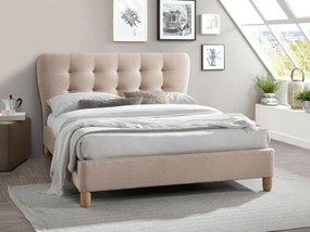 Letto matrimoniale alla francese 140 x 190 cm - con testiera capitonné - Tessuto - Beige - ELIDE