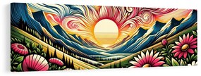 Quadro su tela – Paesaggio solare con fiori e montagne