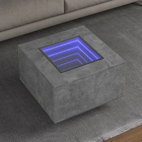 Tavolino salotto con led grigio cemento 60x60x40 cm multistrato