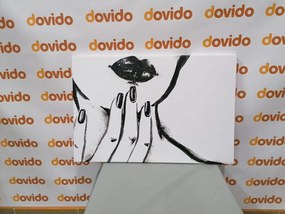 Stampa su tela – Ritratto di donna in acquerello in bianco e nero