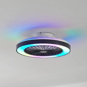 Lindby Ventilatore da soffitto LED Teleo, Ø48 cm, nero, DC, Tuya Teleo Lindby, dimmerabile, Nero, Soggiorno / Sala da pranzo, Plastica, Moderno