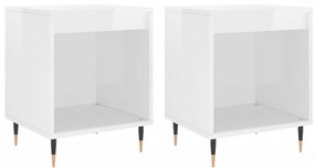 Comodini 2pz Bianco Lucido 40x35x50 cm in Legno Multistrato