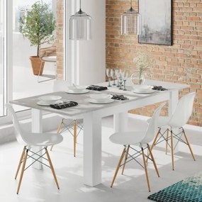 Tavolo allungabile da pranzo rettangolare in legno 140-190x90 cm Kendra Cemento/Bianco