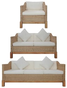 Set di divani 3 pz con cuscini in rattan naturale