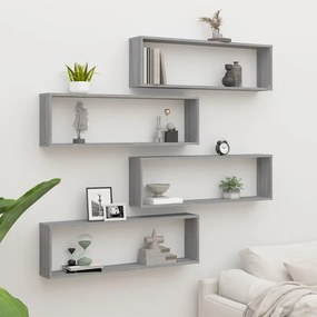 Mensole Cubo Muro 4pz Grigio Sonoma 100x15x30 Legno Multistrato /