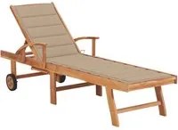 Lettino Prendisole con Tavolo e Cuscino in Massello di Teak 3063009