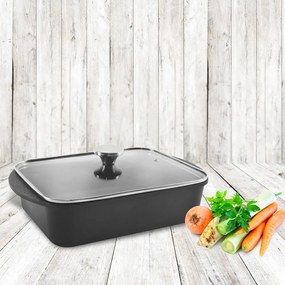 Pirofila in alluminio antiaderente con coperchio in vetro , 35 x 22,5 cm Grande - Orion