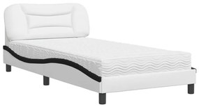 Letto con materasso bianco e nero 100x200 cm in similpelle