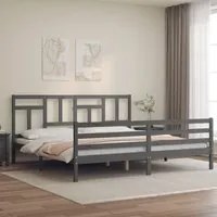 Giroletto con Testiera Grigio 200x200 cm in Legno Massello 3194983