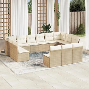 Set Divano da Giardino 13 pz con Cuscini Beige in Polyrattan