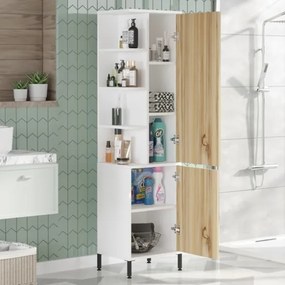 Colonna Bagno Multiuso Armadietto 45x36x174H Rovere E Bianco Vitale