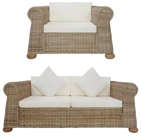 Set di divani 2 pz con cuscini in rattan naturale