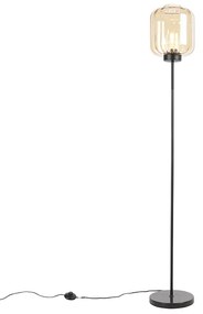 Lampada da terra di design nera con vetro ambrato - Qara