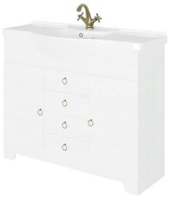 Mobile sottolavabo e lavabo Romantica per vasca centrale decape bianco L 105 x H 81.5 x P 31.5 cm, 2 ante 3 cassetti
