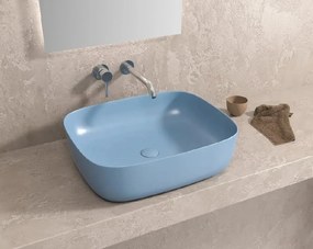 Lavabo Da Appoggio In Ceramica Azzurro Opaco