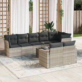 Set divano da giardino 9pz con cuscini grigio chiaro polyrattan