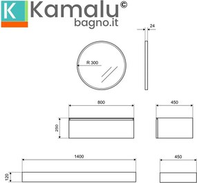 Composizione bagno sospesa mobile 80cm e mensolone da 140cm | KAM-KK801 - KAMALU