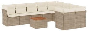 Set divano da giardino 10 pz con cuscini beige in polyrattan