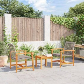 Set Da Bistrot 3 Pz Grigio İn Polyrattan E Legno Di Acacia /