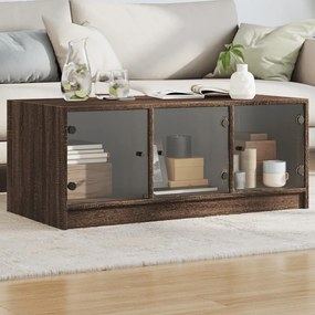 Tavolino Salotto Con Ante İn Vetro Rovere Marrone 102x50x42 Cm /