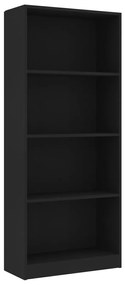 Libreria a 4 ripiani nera 60x24x142 cm in truciolato