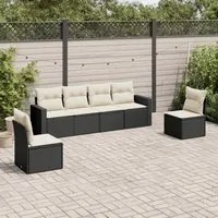 Set Divano da Giardino 6 pz con Cuscini Nero in Polyrattan 3218796