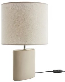 Lampada da tavolo in ceramica color talpa opaco e paralume in lino naturale TIGA