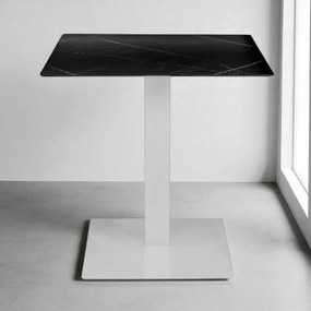 Tavolo pub ristorante bar 70x70 cm Top esterno HPL effetto Marmo NERO gamba bianco H 74