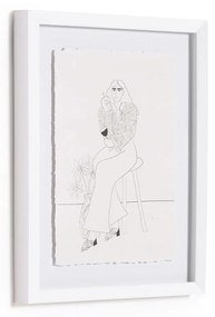 Kave Home - Quadro Mellea con donna con bicchiere di vino bianco e nero 30 x 40 cm