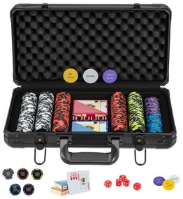 Costway Set fiches da poker texas hold'em da 14 grammi, 300 Fiches in argilla con custodia in alluminio 2 mazzi di carte Nero