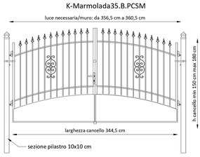 Cancello manuale con serratura manuale Marmolada in ferro, apertura centrale, L 358.5, H 165-195 cm, di colore bianco
