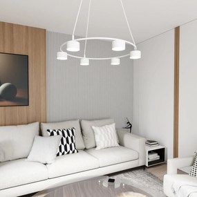 Lampadario Moderno 6 Luci Starlit In Acciaio Bianco Ad Anello E Cilindri