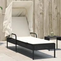 Lettino Prendisole con Baldacchino Nero in Polyrattan 368188