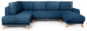 Divano angolare blu allungabile (con penisola a sinistra/a forma di "U") con rivestimento in velluto a coste Tori – Bonami Selection