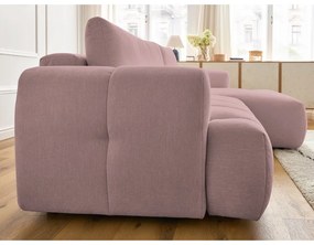 Divano angolare rosa allungabile e con contenitore (penisola a destra/chaise lounge) con rivestimento in ciniglia Fuji – Bobochic Paris