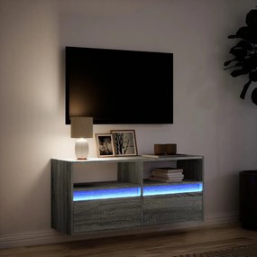 Mobile tv a parete con luci led grigio sonoma 100x31x45 cm