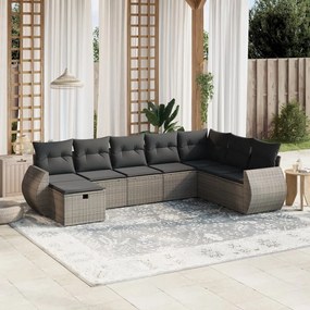 Set divano da giardino 8 pz con cuscini grigio in polyrattan