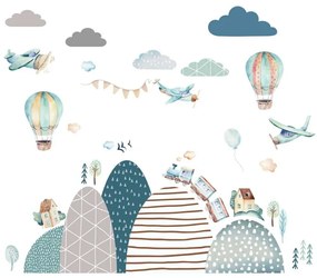 Adesivi murali per bambini - Palloncini blu e colline | Inspio