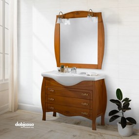 Mobile Bagno Terra "Pechino" Da 100 Cm Con Tre Cassetti Lavabo E Specchio Con Doppio Applique