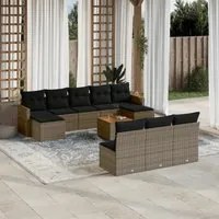 Set Divani da Giardino 11 pz con Cuscini in Polyrattan Grigio 3226396