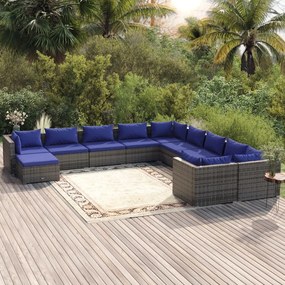 Set Divani da Giardino 11 pz con Cuscini in Polyrattan Grigio