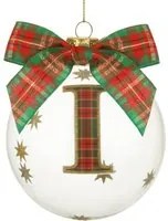 Pallina Natale con lettera I 10 cm tartan