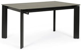 Tavolo BRIVA in acciaio nero e piano in ceramica marrone, allungabile 140×90 cm – 200×90 cm