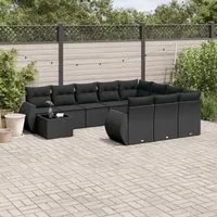 Set Divani da Giardino 11 pz con Cuscini in Polyrattan Nero 3254262