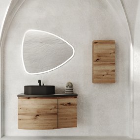 Mobile Bagno Sospeso Curvo 105 Cm Due Cassetti Un Anta Specchio Con Illuminazione Led Savini Due "Dolce Vita" Rovere Oro/Grigio