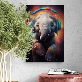 Stampa su tela – Elefante con cuffie