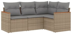 Set divano da giardino 4 pz con cuscini beige misto polyrattan