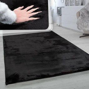 Tappeto Shaggy a Pelo Lungo Tinta Unita  Colore Nero, Dimensioni Tappeti cm 60x90