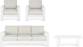 Salotto Da Esterno In Alluminio Divano 3 Posti 2 Poltrone Con Tavolino Baltic Bianco Bizzotto